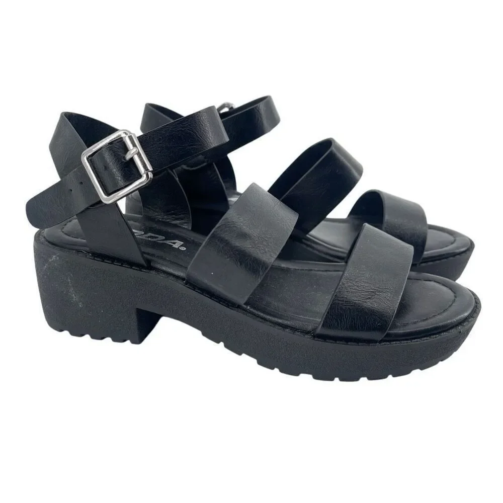 SODA Account Girls Black Platform Sandals Size 3 Y2K Chunky Heel Open Toe Shoes